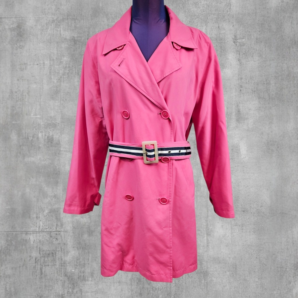 Izod Outerwear Womens Pink Double Breasted Trench Coat Striped Belted Medium S35